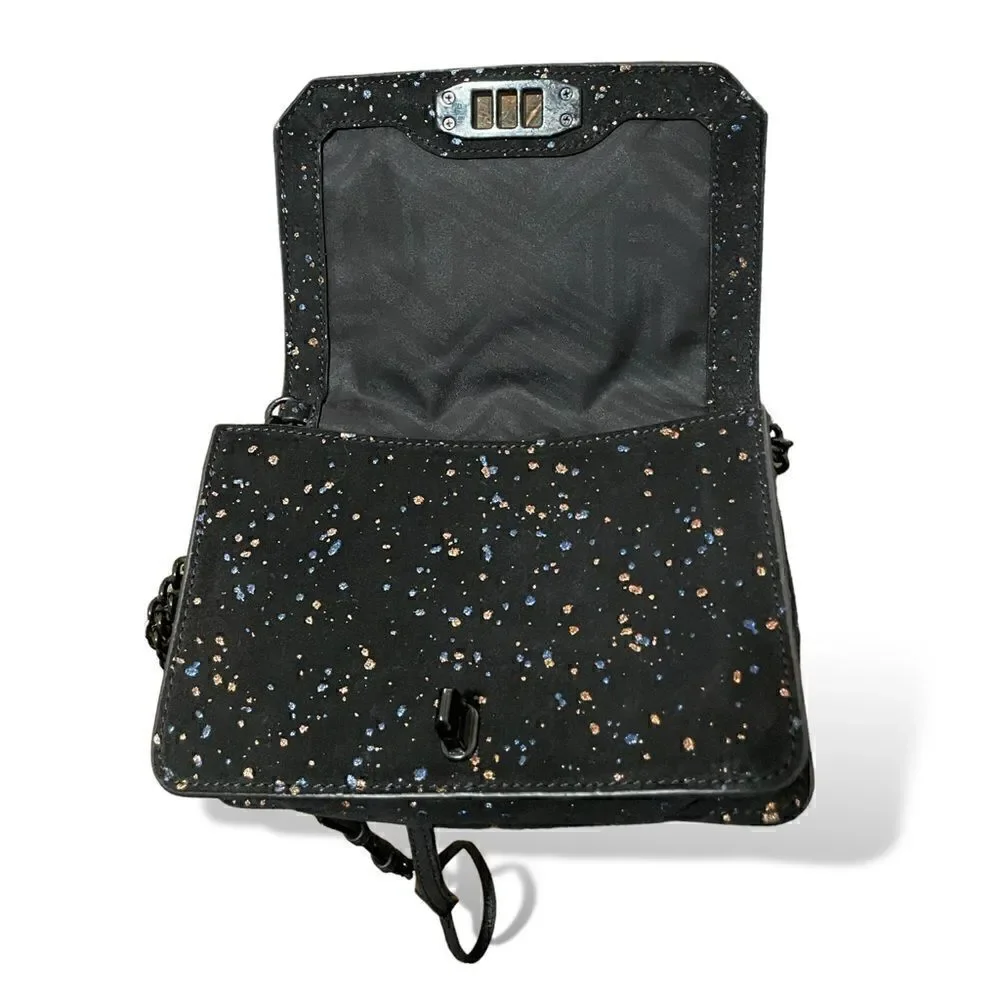 Rebecca Minkoff Black Suede Crossbody Bag with Cobalt Blue & Rose Gold Splatter